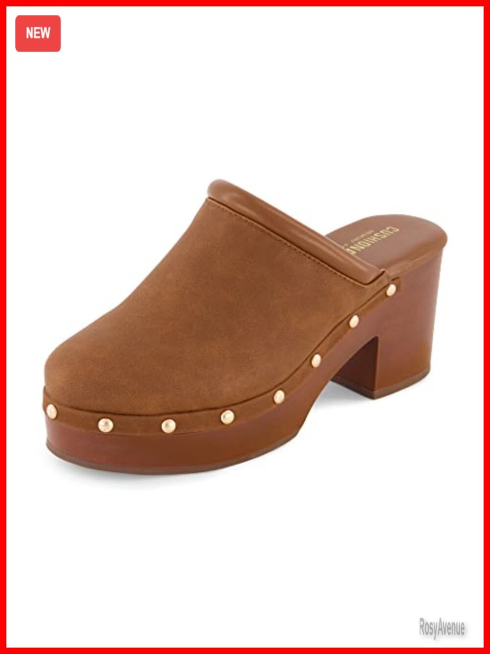 Platform Clogs Heeled Faux Leather Mules with Studded Detailing & Memory Foam